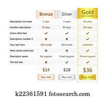 Pricing table with bronze, silver and gold plan Pricing table with bronze, silver and gold plan