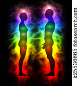 Rainbow aura - silhouette of woman and man Rainbow aura - silhouette of woman and man