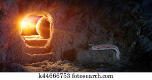 Tomb Empty With Shroud And Crucifixion At Sunrise - Resurrection Of Jesus Tomb Empty With Shroud And Crucifixion At Sunrise - Resurrection Of Jesus