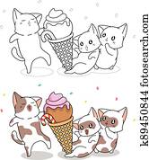 חמוד, חתולים, ו, גדול, גלידה, ציור היתולי, לצבוע, עמוד