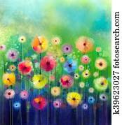 תקציר, פרחוני, וואטארכולור, painting., קפוץ פרח, עונתי, טבע, רקע