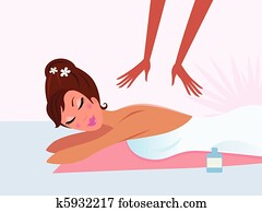 frau, annahme, rückenmassage, mit, geschlossene augen frau, annahme, rückenmassage, mit, geschlossene augen