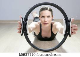 magia, pilates, anel, mulher, aeróbica, desporto, ginásio
