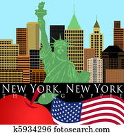 New York Skyline with Statue of Liberty Color New York Skyline with Statue of Liberty Color