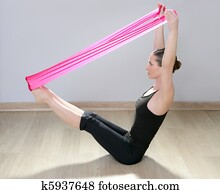 pilates yoga resistance band red rubber gym woman