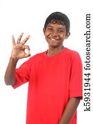 tízenéves fiú, ad, jóváhagy, jelez