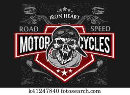 בציר, אופנוען, skull,, *t* חולצה, prints,, emblems.