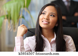 דמות, של, a, צעיר, יפה, אישה אסייתית, ב, a, עסק, סביבה