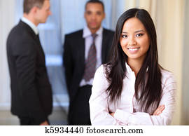 דמות, של, a, צעיר, יפה, אישה אסייתית, ב, a, עסק, סביבה