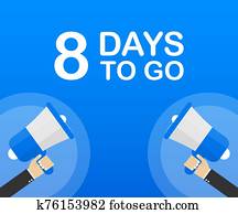 8 days to go flat icon on blue background. Banner for business, marketing and advertising. Vector illustration.