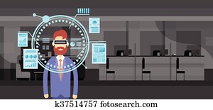 Business Man Wear Virtual Reality Digital Glasses