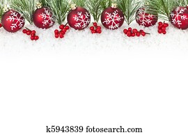 Christmas border with red ornaments