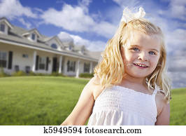 Cute Smiling Girl Playing in Front Yard Cute Smiling Girl Playing in Front Yard