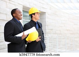 handel team, op, bureau, gebouw stek