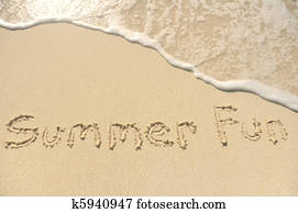 Summer Fun Written in Sand on Beach