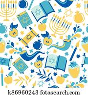 Yom Kippur seamless pattern with candles, apples and shofar and sybols. Jewish holiday background. surface print illustration on white. Yom Kippur seamless pattern with candles, apples and shofar and sybols. Jewish holiday background. surface print illustration on white.