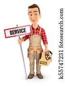 3d handyman with service sign and toolbox 3d handyman with service sign and toolbox