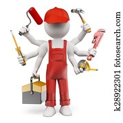 3D white people. Multitasking handyman 3D white people. Multitasking handyman