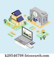 Bank Credit and Home Loan Concept with Isometric House 