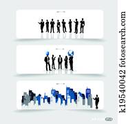 Business people silhouettes on note papers. Vector illustration.