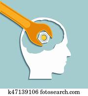 Human head and a wrench Human head and a wrench