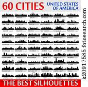 Incredible city skyline silhouettes set. United States of Ameri Incredible city skyline silhouettes set. United States of Ameri