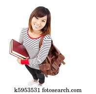 jung, und, lächeln, asiatische, student