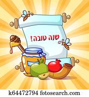 Rosh hashanah holiday concept background, cartoon style Rosh hashanah holiday concept background, cartoon style