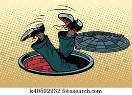 The man fell into a manhole underground sewer The man fell into a manhole underground sewer