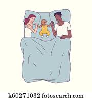 Vector flat adult couple daughter kid hugging