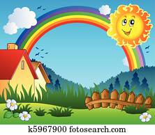 Landscape with Sun and rainbow Landscape with Sun and rainbow