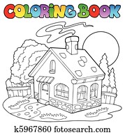 libro colorear, con, casa pequeña