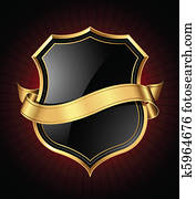 preto, ouro, escudo, e, fita