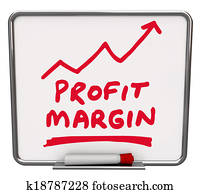 Profit Margin words and an arrow rising drawn on a dry erase board with red marker or pen to illustrate an increase in net earnings or money made by a business or company