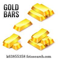 Set of gold bars icon, isolated on white background Set of gold bars icon, isolated on white background