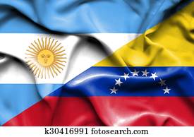 Waving flag of Venezuela and Argentina