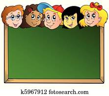 école, planche, à, enfants, faces