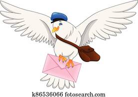 ציור היתולי, מצחיק, יונה, צפור, למסור, מכתב