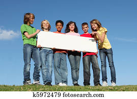 diverse group of summer camp kids with sign diverse group of summer camp kids with sign