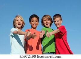 group of divderse kids at summer camp with thumbs up group of divderse kids at summer camp with thumbs up