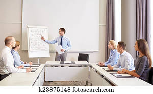 group of smiling businesspeople meeting in office