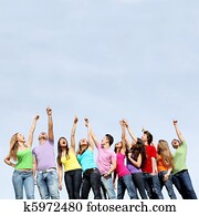 Group of teens pointing Group of teens pointing