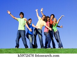 grupo, de, raça misturada, adolescentes