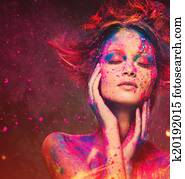 mulher jovem, musa, com, criativo, arte corpo, e, penteado