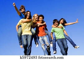 piggyback, raça, de, diverso, adolescentes