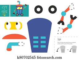 schneiden, und, klebstoff, papier, vektor, toy., lustig, robotic, zeichen, als, a, pappe ausschnitt, modell schneiden, und, klebstoff, papier, vektor, toy., lustig, robotic, zeichen, als, a, pappe ausschnitt, modell