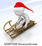 3D human with a sled in the snow 3D human with a sled in the snow