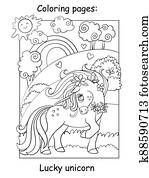 csinos, nyár, egyszarvú, noha, lepke, színezés, vektor