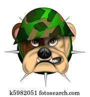 English Bull Dog Head with Army Helmet English Bull Dog Head with Army Helmet