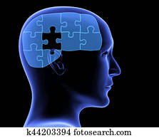 Human profile and brain in the form of the puzzle